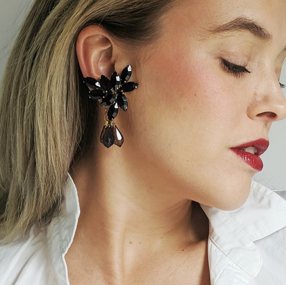 Vintage Black Crystal Earrings